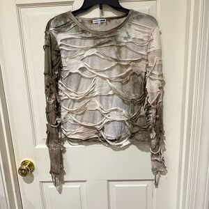 Fashion Nova Distressed Long Sleeve Top - Brown and Cream